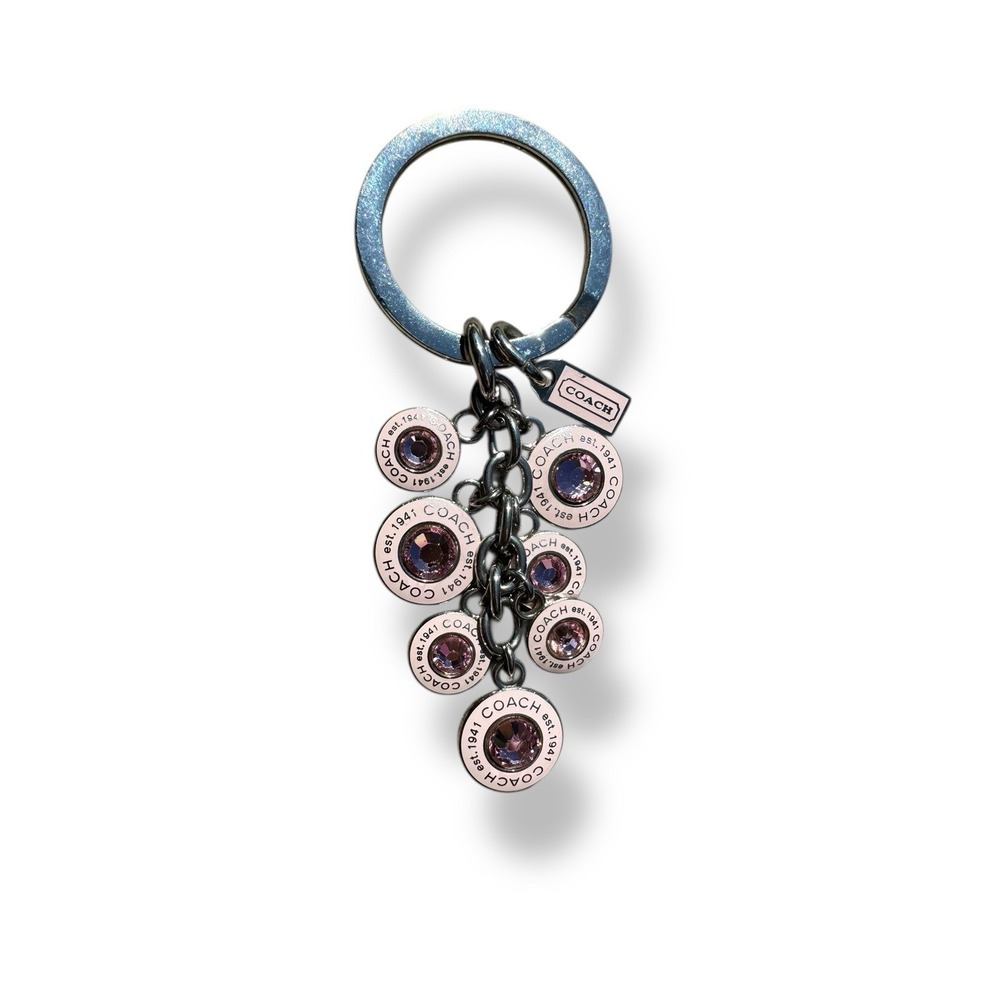 Y2k COACH Signature Baby Pink‎ Diamond CZ Gemstone Charm Fob Keychain Vintage